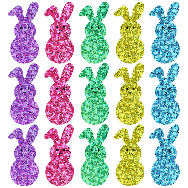 Easter Stickers 600 Pcs Laser Bunny Stickers 1.5 Inch 5 Colors Easter Bunny Stickers Rabbit Self-Adhesive Stickers Happy Easter Stickers for Envelope Seal Card Easter Egg Decoration
