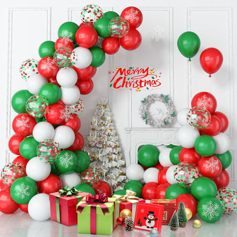 Adeyoo Christmas Balloon Garland Arch kit,150PcsRed White Green Confetti Balloons with Hanging Snowflakes for Xmas Holiday Color Themed Party Suppliesand Birthday New Year's party Decorations
