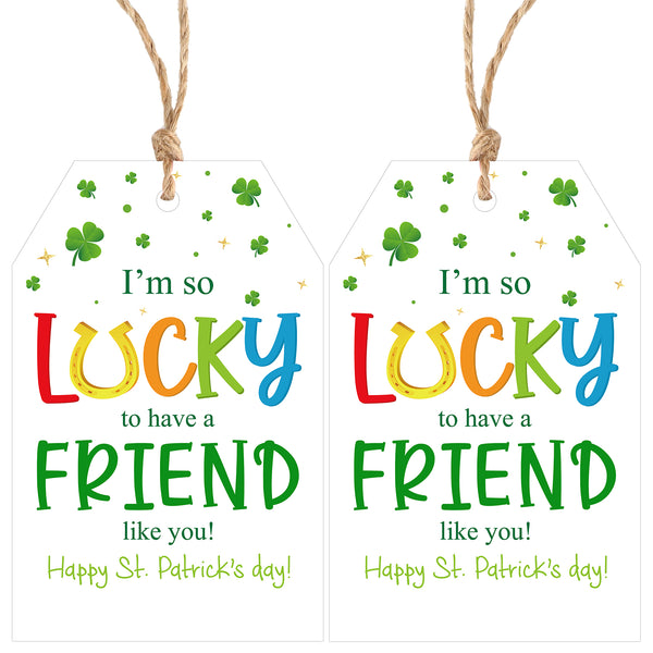 Happy St. Patrick's Day Gift Tags with String, Shamrock Gift Tags 50 Pcs St. Patrick's Day Tags Clover Design Tags for Gift Wrapping St. Patrick's Day Decoration
