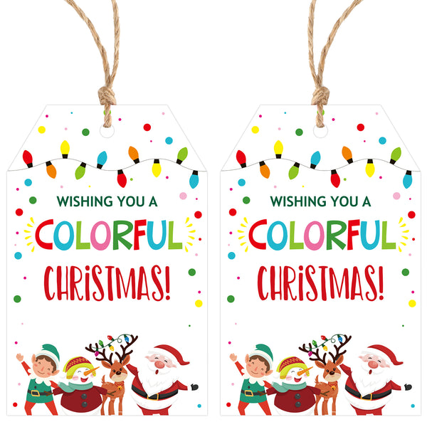 KINGLAKE GARDEN Christmas Gift Tags Merry Christmas Gift Tags with String 50 PCS Xmas Light Gift Tags Holiday Tags Christmas Tags for Christmas Presents, Gift Wrapping (Colorful Christmas)