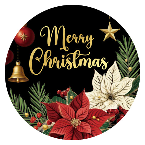 Alynta Merry Christmas Stickers - 2 Inch Holiday Stickers 120Pcs Large Round Christmas Card Sticker Labels Self-Adhesive Xmas Poinsettias Sticker for Envelope Seals Card Ornament (Black)