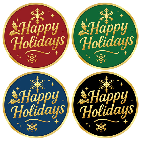 Alynta Happy Holidays Stickers - 2 Inch 120Pcs Gold Foil Christmas Stickers Round Large Holiday Envelope Sticker Xmas Sticker Labels for Envelope Seals Cards Ornaments Presents Christmas Decorations