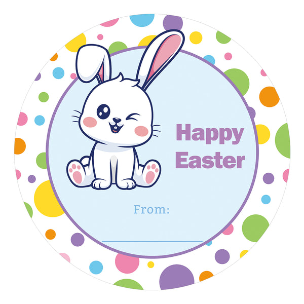 Happy Easter Stickers Easter Bunny Stickers 60 Pcs 2 Inch Easter Gift Tag Stickers Rabbit Design Self-Adhesive Stickers for Envelope Seal Card Easter Egg Basket Decoration (Happy Easter)
