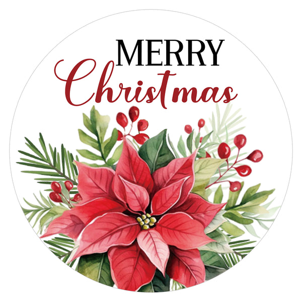 Alynta Merry Christmas Stickers - 2 Inch Holiday Stickers 120Pcs Large Round Christmas Card Sticker Labels Self-Adhesive Xmas Poinsettias Sticker for Envelope Seals Card Ornament (Red)