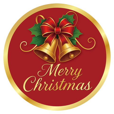 Alynta Merry Christmas Stickers - 2 Inch 120Pcs Holiday Stickers Gold Foil Christmas Card Sticker Labels Round Large Xmas Bell Sticker for Envelope Seals Ornaments Presents