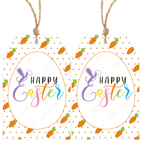 Easter Gift Tags with String, Happy Easter Tags 50 Pcs Easter Carrot Name Gift Tags Easter Design Basket Tags for Gift Wrapping Treat Bags Easter Decoration (Happy Easter)