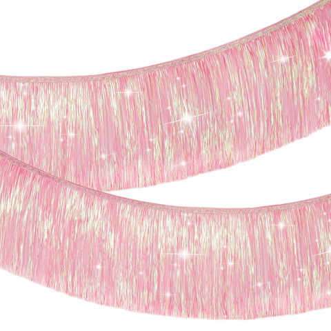 Pink Fringe Banner Fringe Tinsel Garland 6.56 Ft Pink Fringe Photo Backdrop Pink Tinsel Garland for Bachelorette 21st Birthday Party Decoration (Pink)