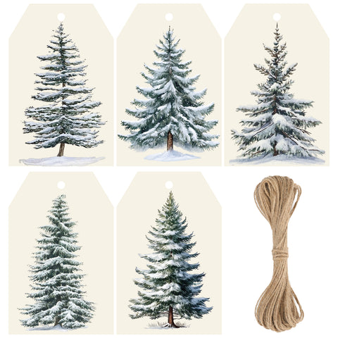 Alynta Christmas Tags with String - Christmas Tree Tags 50Pcs Holiday Tag Winter Paper Tag for Christmas Presents Gift Wrapping Xmas Winter Decorations (White)