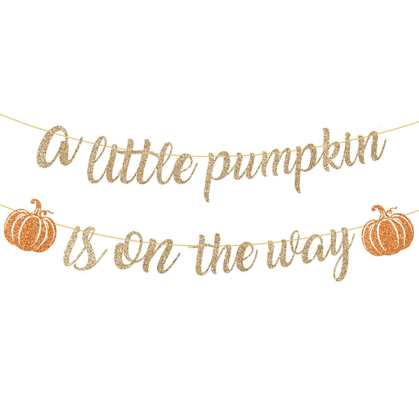A Little Pumpkin Is On The Way Banner NO DIY Fall Pumpkin Baby Shower Banner Garland Gold Glitter for Fall Little Pumpkins Baby Shower Gender Reveal Decorations