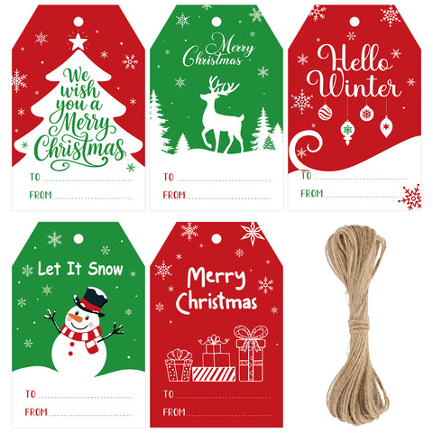 Alynta Christmas Gift Tags with String - Christmas Name Tags 50Pcs Holiday to and from Gift Tag Xmas Paper Tag for Christmas Presents Gift Wrapping Xmas Winter Decorations (Red and Green)