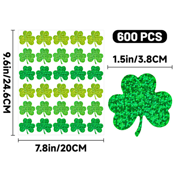 St. Patrick's Day Stickers 600 Pcs Laser Shamrock Stickers 1.5 Inch 3 Colors St. Patrick's Stickers Irish Stickers Clover Stickers for Envelope Seal Card St. Patrick's Day Decoration
