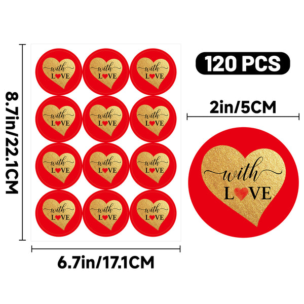 Heart Stickers with Love Stickers Valentines Day Stickers 2 Inch Happy Valentines Day Stickers 120Pcs Valentines Design Stickers for Envelope Seal Card Valentines Day Anniversary Wedding Decoration