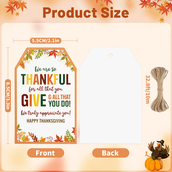 Fall Gift Tags Fall Maple Leaf Thank You Tags with String, 50PCS So Thankful Gift Tags Thanksgiving Gift Tags for Gift Bags, Gift Wrapping, Fall Thanksgiving Party Favors Decoration