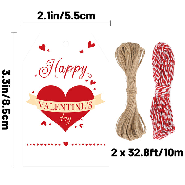 Valentines Gift Tags Happy Valentine's Day Gift Tags with String, 50 PCS Valentines Heart Gift Tags Valentine Design Personalized Tags for Gift Wrapping, Valentine's Day Decoration (Red and White)