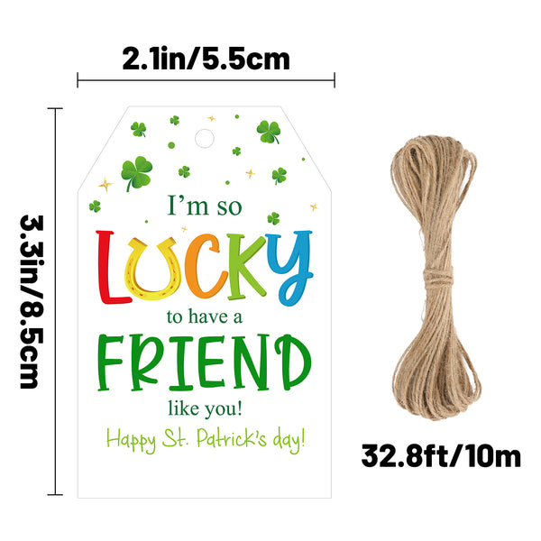 Happy St. Patrick's Day Gift Tags with String, Shamrock Gift Tags 50 Pcs St. Patrick's Day Tags Clover Design Tags for Gift Wrapping St. Patrick's Day Decoration