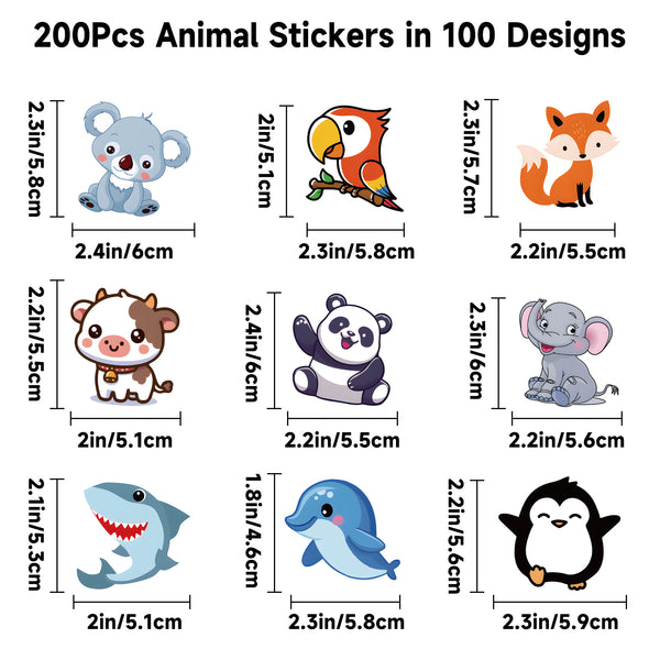 Animal Stickers for Kids 200Pcs Water Bottle Stickers Cute Waterproof Vinyl Kawaii Funny Animal Sticker Reward Sticker for Boys Girls Teachers Classroom Laptop Notebook Luggages