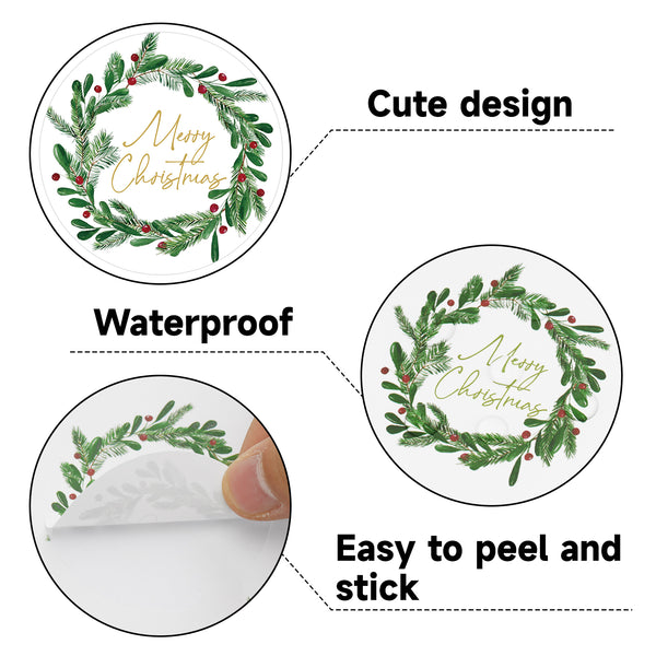 Alynta Merry Christmas Stickers - 2 Inch Holiday Stickers 120Pcs Large Round Christmas Card Sticker Labels Xmas Holly Berries Wreath Sticker for Envelope Seals Card Ornament (Gold)