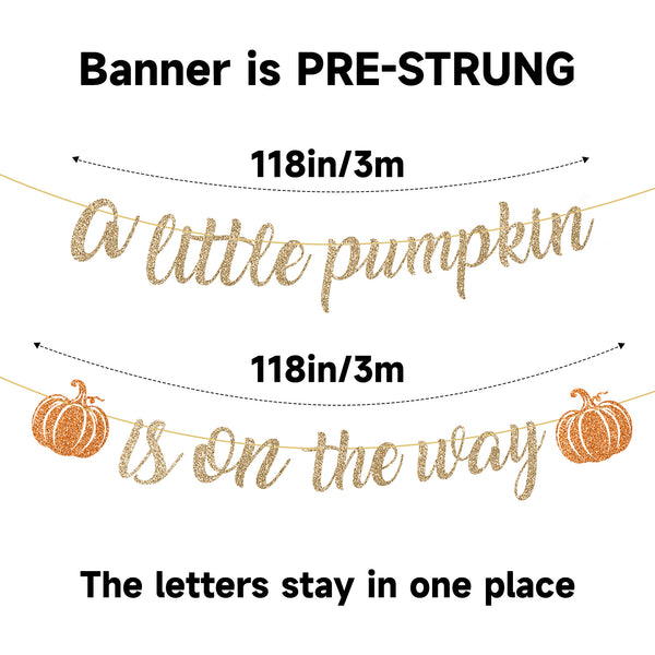 A Little Pumpkin Is On The Way Banner NO DIY Fall Pumpkin Baby Shower Banner Garland Gold Glitter for Fall Little Pumpkins Baby Shower Gender Reveal Decorations