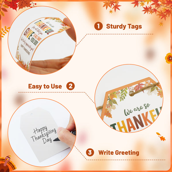 Fall Gift Tags Fall Maple Leaf Thank You Tags with String, 50PCS So Thankful Gift Tags Thanksgiving Gift Tags for Gift Bags, Gift Wrapping, Fall Thanksgiving Party Favors Decoration