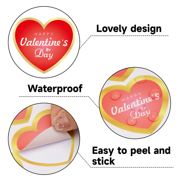 Happy Valentines Day Stickers Heart Stickers 2 Inch Valentines Stickers 60Pcs Valentines Day Design Stickers for Envelope Seal Card Valentines Day Decorations