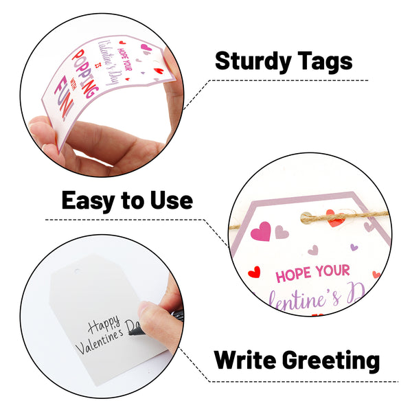 Valentines Gift Tags with String, 50 PCS Heart Tags Personalized Design Tags for Gift Wrapping, Valentine's Day Decoration (Pink and White)
