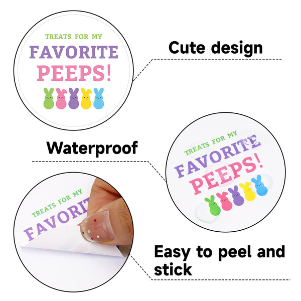 Happy Easter Stickers Easter Bunny Stickers 60 Pcs 2 Inch Bunny Peeps Stickers Rabbit Design Self-Adhesive Stickers for Envelope Seal Card Easter Egg Basket Decoration (Peeps)
