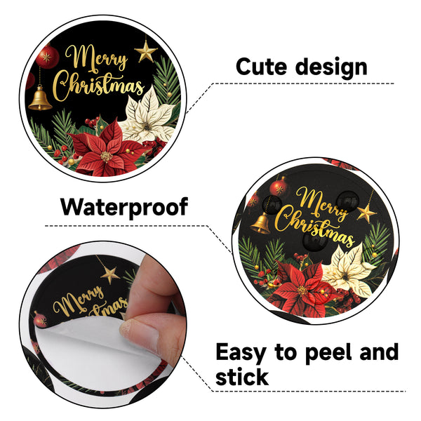 Alynta Merry Christmas Stickers - 2 Inch Holiday Stickers 120Pcs Large Round Christmas Card Sticker Labels Self-Adhesive Xmas Poinsettias Sticker for Envelope Seals Card Ornament (Black)