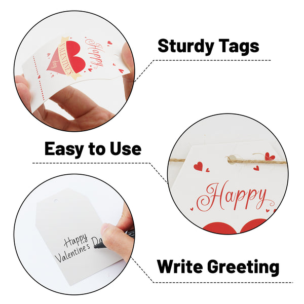 Valentines Gift Tags Happy Valentine's Day Gift Tags with String, 50 PCS Valentines Heart Gift Tags Valentine Design Personalized Tags for Gift Wrapping, Valentine's Day Decoration (Red and White)