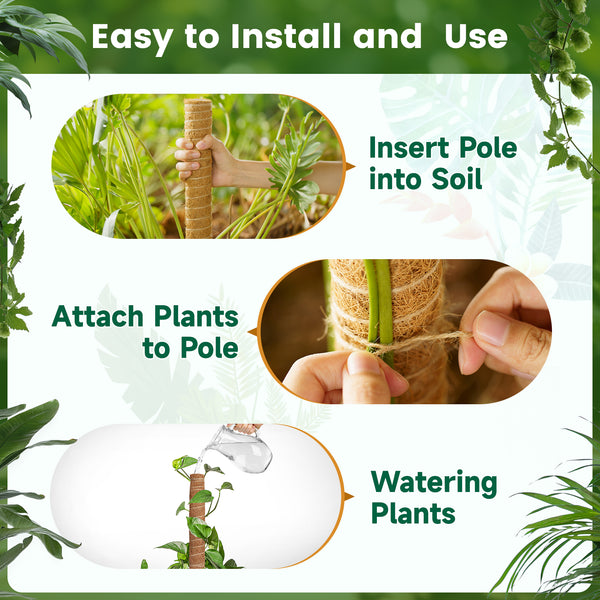 KINGLAKE 2Pcs 40cm Moss Pole, Coco Coir Totem Moss Sticks for Climbing Plant Support, Plant Stakes for Monstera Cheese Plants Grow Upwards with 30m Plant Ties,2m Garden Tape,10m Jute Twine