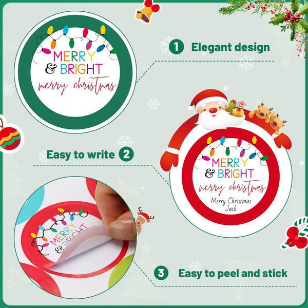 Christmas Stickers Merry Christmas Stickers Labels 2 Inch Large Merry and Bright Stickers 120Pcs Round Christmas Light Stickers Holiday Stickers Xmas Stickers for Envelope Seals, Card, Ornament