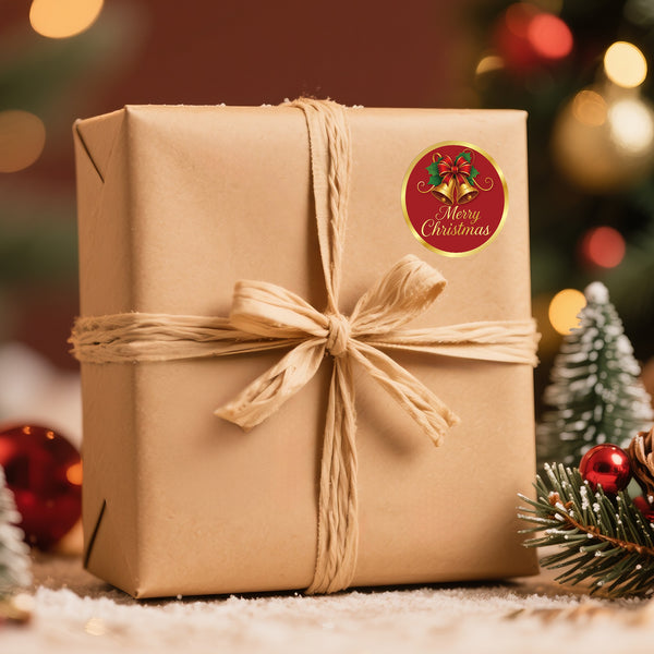 Alynta Merry Christmas Stickers - 2 Inch 120Pcs Holiday Stickers Gold Foil Christmas Card Sticker Labels Round Large Xmas Bell Sticker for Envelope Seals Ornaments Presents