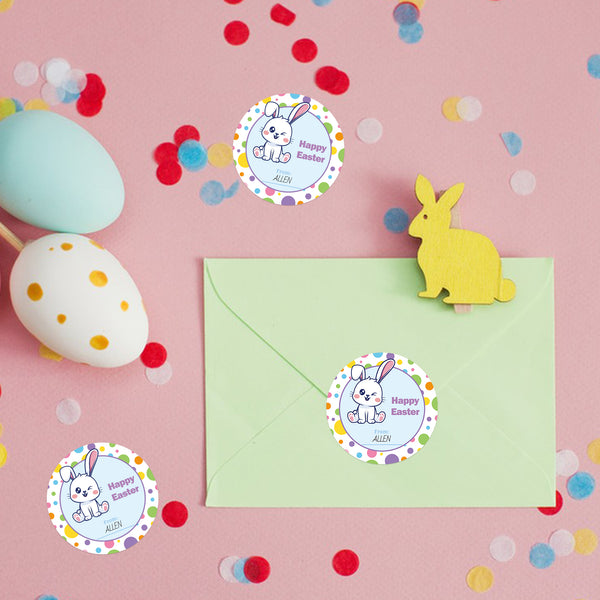 Happy Easter Stickers Easter Bunny Stickers 60 Pcs 2 Inch Easter Gift Tag Stickers Rabbit Design Self-Adhesive Stickers for Envelope Seal Card Easter Egg Basket Decoration (Happy Easter)