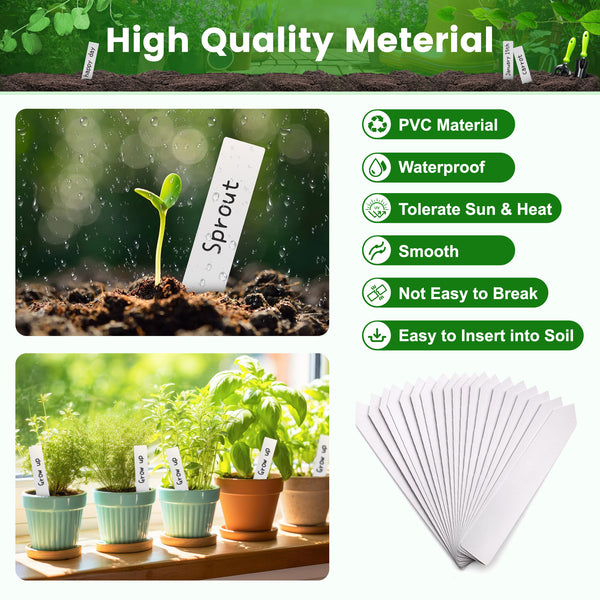 KINGLAKE 100Pcs White Plastic Plant Labels & Markers, 10x2cm, Waterproof, Reusable, Ideal for Herb, Seed, Flower, Potted Plants