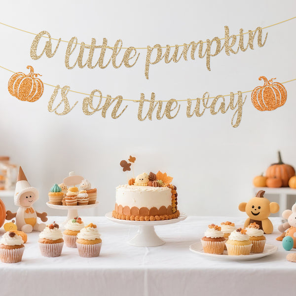A Little Pumpkin Is On The Way Banner NO DIY Fall Pumpkin Baby Shower Banner Garland Gold Glitter for Fall Little Pumpkins Baby Shower Gender Reveal Decorations