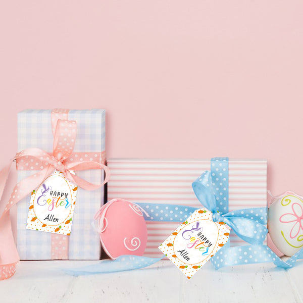 Easter Gift Tags with String, Happy Easter Tags 50 Pcs Easter Carrot Name Gift Tags Easter Design Basket Tags for Gift Wrapping Treat Bags Easter Decoration (Happy Easter)