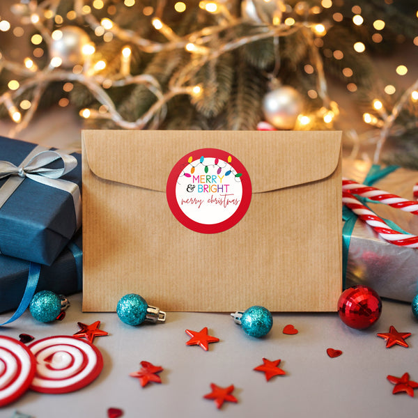 Christmas Stickers Merry Christmas Stickers Labels 2 Inch Large Merry and Bright Stickers 120Pcs Round Christmas Light Stickers Holiday Stickers Xmas Stickers for Envelope Seals, Card, Ornament
