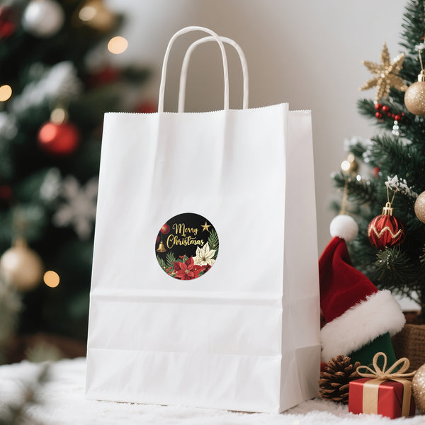 Alynta Merry Christmas Stickers - 2 Inch Holiday Stickers 120Pcs Large Round Christmas Card Sticker Labels Self-Adhesive Xmas Poinsettias Sticker for Envelope Seals Card Ornament (Black)