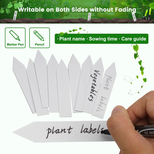 KINGLAKE 100Pcs White Plastic Plant Labels & Markers, 10x2cm, Waterproof, Reusable, Ideal for Herb, Seed, Flower, Potted Plants