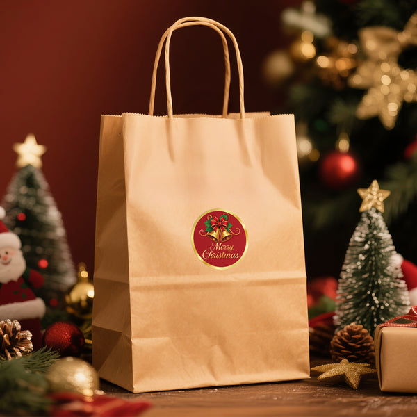 Alynta Merry Christmas Stickers - 2 Inch 120Pcs Holiday Stickers Gold Foil Christmas Card Sticker Labels Round Large Xmas Bell Sticker for Envelope Seals Ornaments Presents