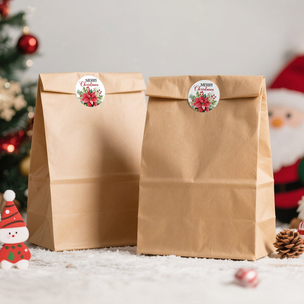 Alynta Merry Christmas Stickers - 2 Inch Holiday Stickers 120Pcs Large Round Christmas Card Sticker Labels Self-Adhesive Xmas Poinsettias Sticker for Envelope Seals Card Ornament (Red)