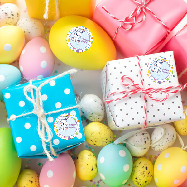 Happy Easter Stickers Easter Bunny Stickers 60 Pcs 2 Inch Easter Gift Tag Stickers Rabbit Design Self-Adhesive Stickers for Envelope Seal Card Easter Egg Basket Decoration (Happy Easter)