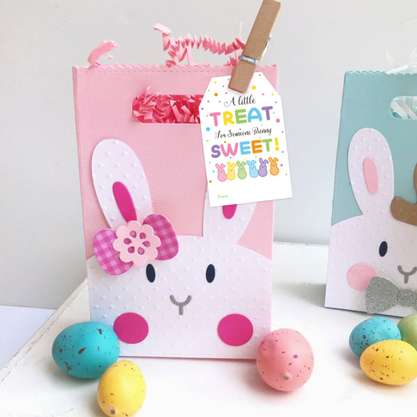 Easter Gift Tags with String, Easter Bunny Name Gift Tags 50 Pcs Happy Easter Tags Easter Design Basket Name Tags for Gift Wrapping Treat Bags Easter Decoration (Treat Sweet)