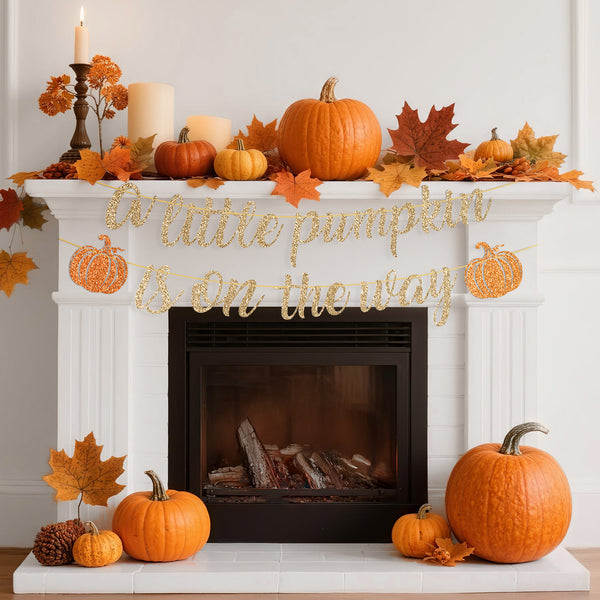 A Little Pumpkin Is On The Way Banner NO DIY Fall Pumpkin Baby Shower Banner Garland Gold Glitter for Fall Little Pumpkins Baby Shower Gender Reveal Decorations