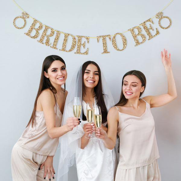 Pre-Strung Bride to Be Banner NO DIY Bride to Be Sign Gold Glitter Bachelorette Banner Bridal Shower Banner for Bachelorette Bridal Shower Wedding Party Decorations