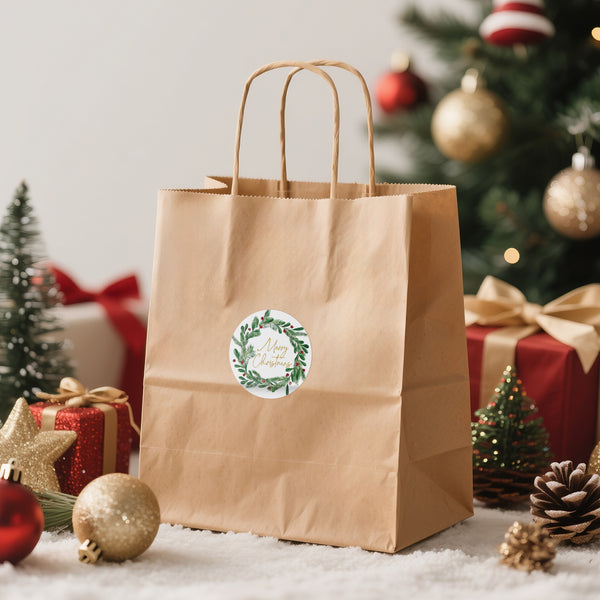 Alynta Merry Christmas Stickers - 2 Inch Holiday Stickers 120Pcs Large Round Christmas Card Sticker Labels Xmas Holly Berries Wreath Sticker for Envelope Seals Card Ornament (Gold)