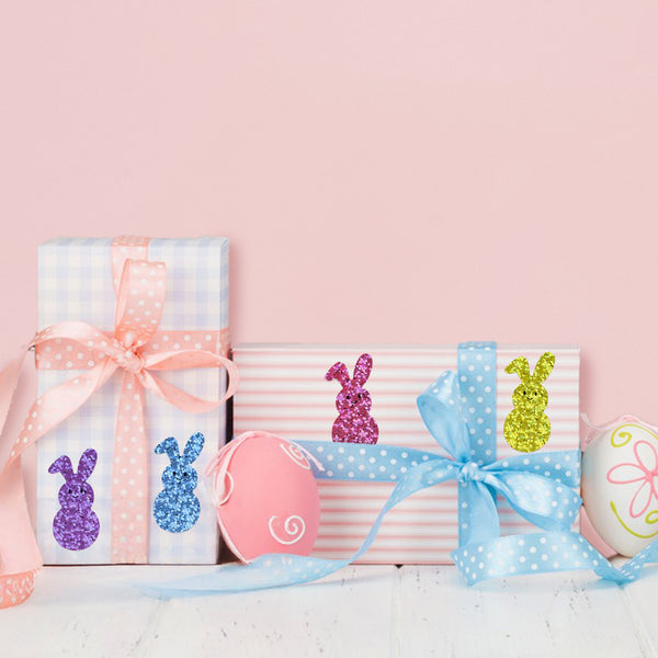 Easter Stickers 600 Pcs Laser Bunny Stickers 1.5 Inch 5 Colors Easter Bunny Stickers Rabbit Self-Adhesive Stickers Happy Easter Stickers for Envelope Seal Card Easter Egg Decoration
