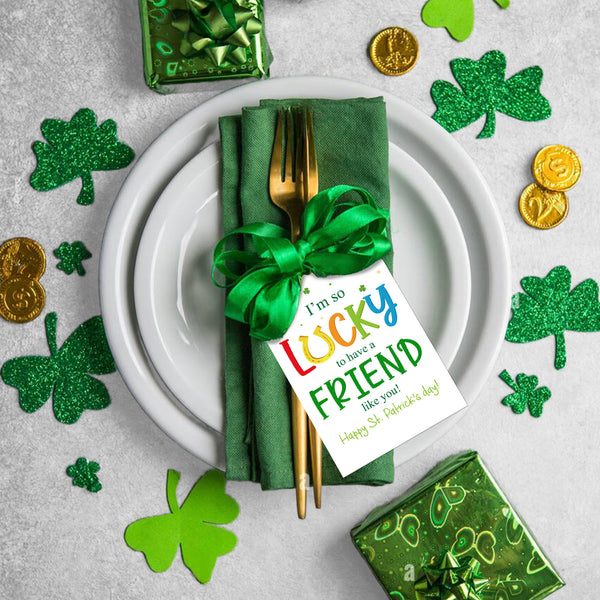 Happy St. Patrick's Day Gift Tags with String, Shamrock Gift Tags 50 Pcs St. Patrick's Day Tags Clover Design Tags for Gift Wrapping St. Patrick's Day Decoration