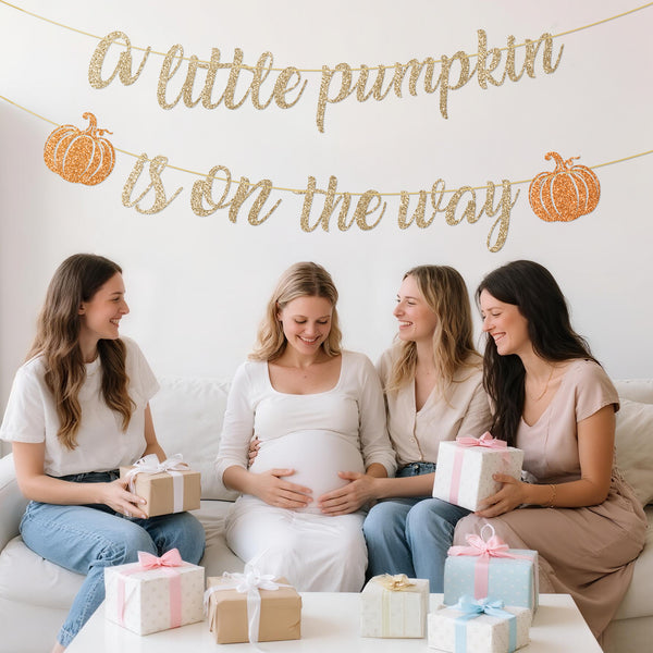 A Little Pumpkin Is On The Way Banner NO DIY Fall Pumpkin Baby Shower Banner Garland Gold Glitter for Fall Little Pumpkins Baby Shower Gender Reveal Decorations