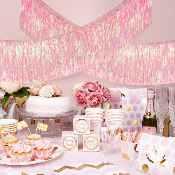 Pink Fringe Banner Fringe Tinsel Garland 6.56 Ft Pink Fringe Photo Backdrop Pink Tinsel Garland for Bachelorette 21st Birthday Party Decoration (Pink)