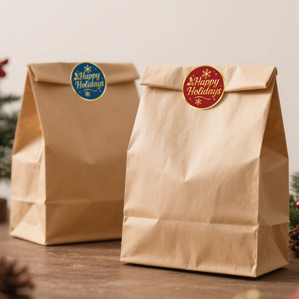 Alynta Happy Holidays Stickers - 2 Inch 120Pcs Gold Foil Christmas Stickers Round Large Holiday Envelope Sticker Xmas Sticker Labels for Envelope Seals Cards Ornaments Presents Christmas Decorations